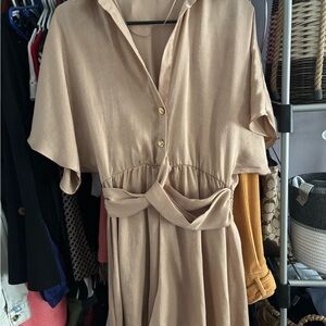 Zara Tan Midi Dress with Elegant Design